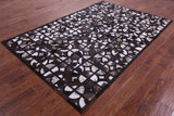 Brown & White Black Natural Cowhide Hand Stitched Patchwork Rug - 6' 0" X 9' 0"
