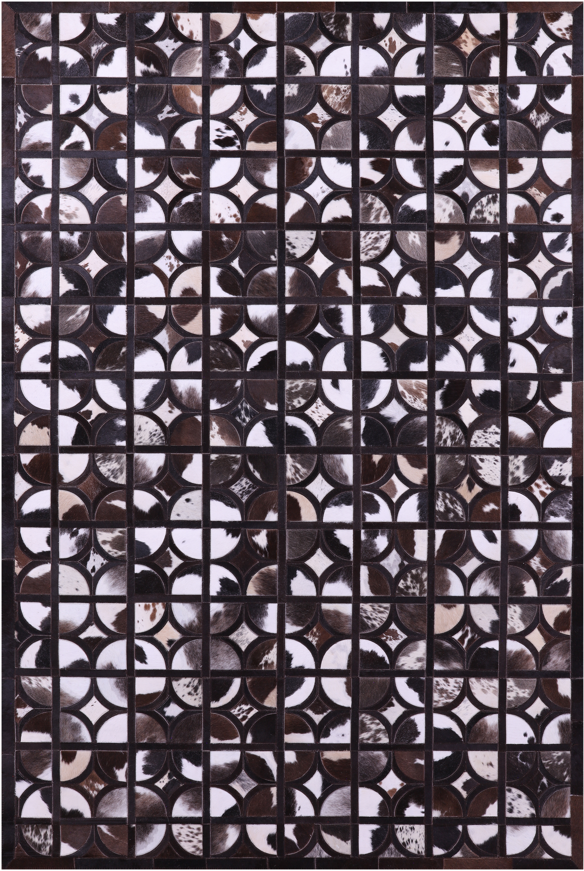 Brown & White Black Natural Cowhide Hand Stitched Patchwork Rug - 6' 0" X 9' 0"