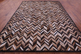 Brown Chevron Natural Cowhide Hand Stitched Patchwork Rug - 9' 0" X 12' 0"