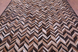 Brown Chevron Natural Cowhide Hand Stitched Patchwork Rug - 9' 0" X 12' 0"