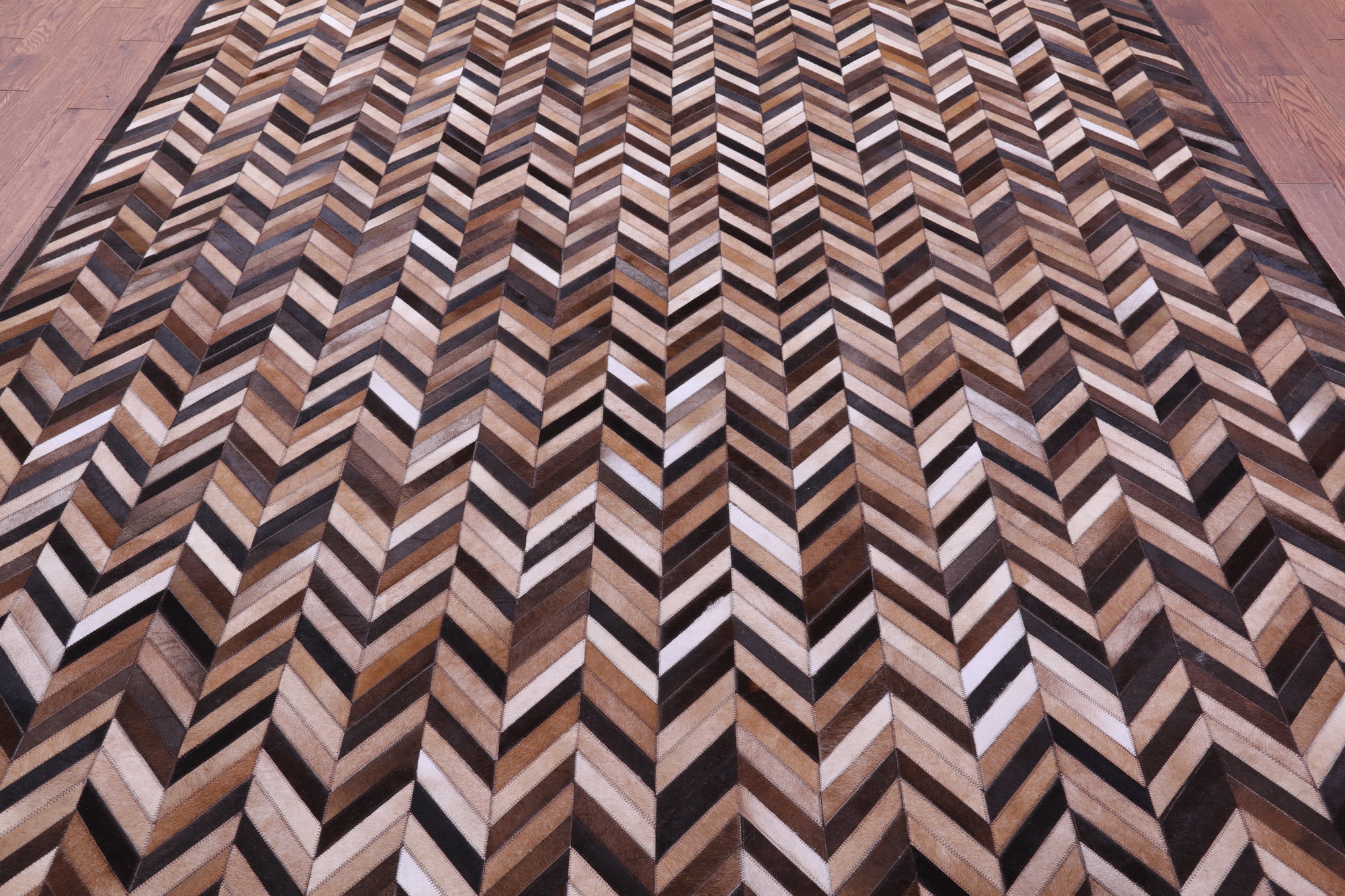 Brown Chevron Natural Cowhide Hand Stitched Patchwork Rug - 9' 0" X 12' 0"