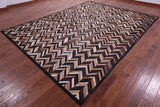 Brown Chevron Natural Cowhide Hand Stitched Patchwork Rug - 9' 0" X 12' 0"