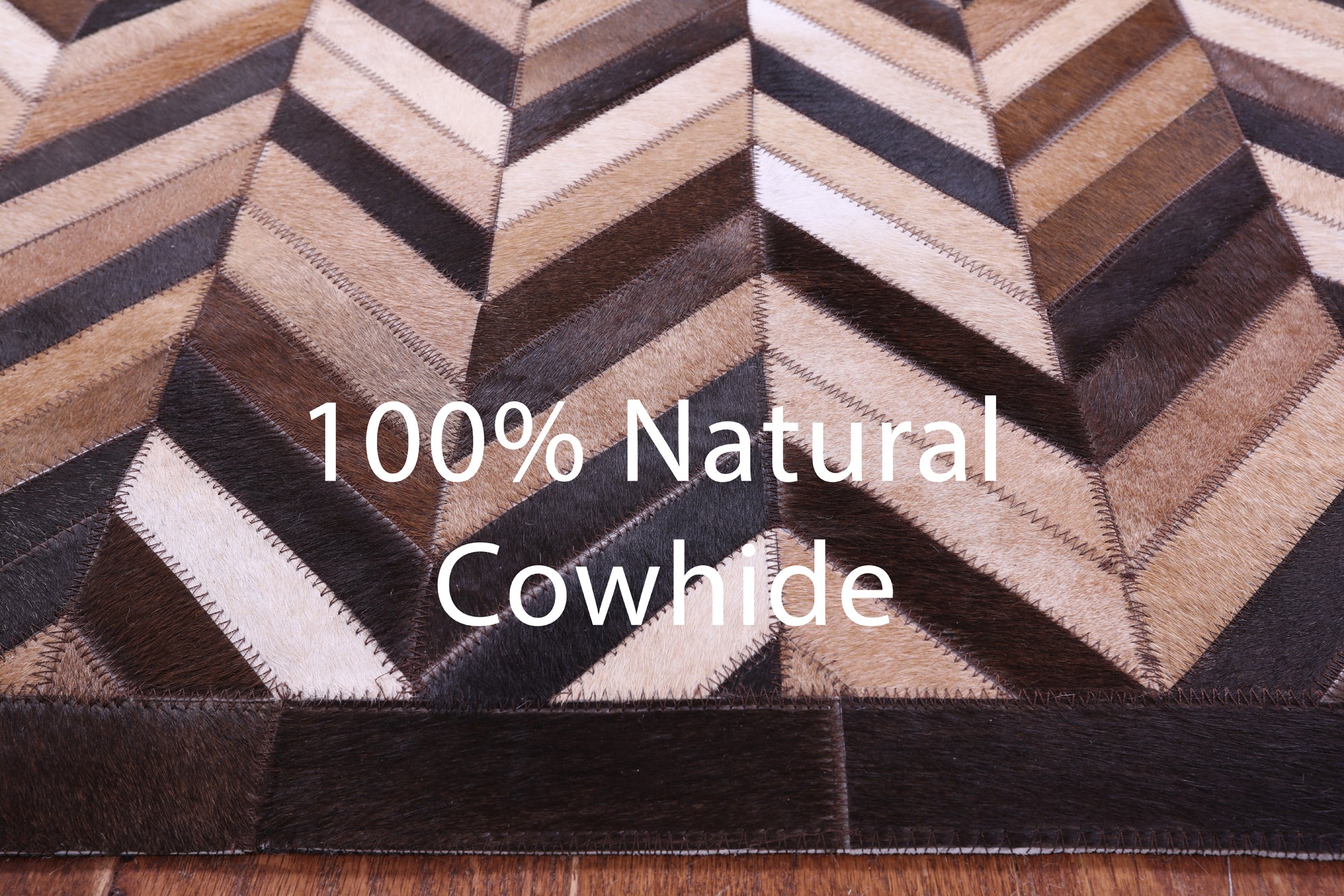 Brown Chevron Natural Cowhide Hand Stitched Patchwork Rug - 9' 0" X 12' 0"