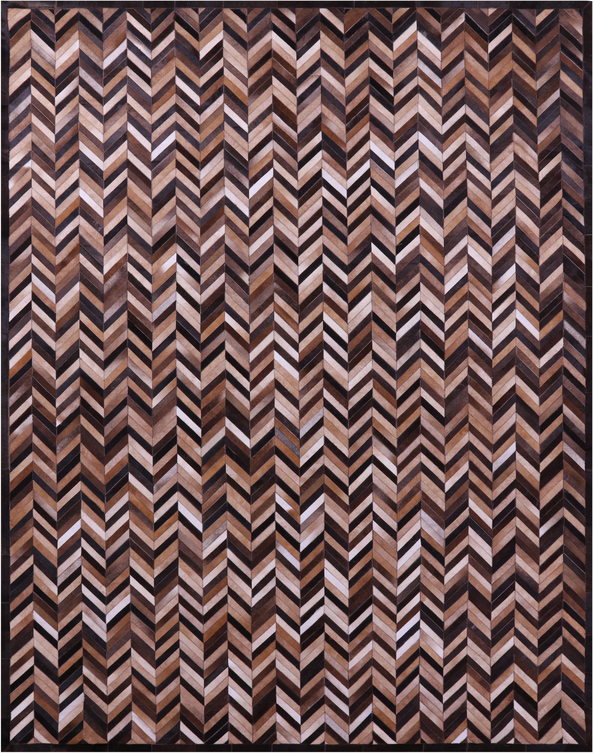 Brown Chevron Natural Cowhide Hand Stitched Patchwork Rug - 9' 0" X 12' 0"