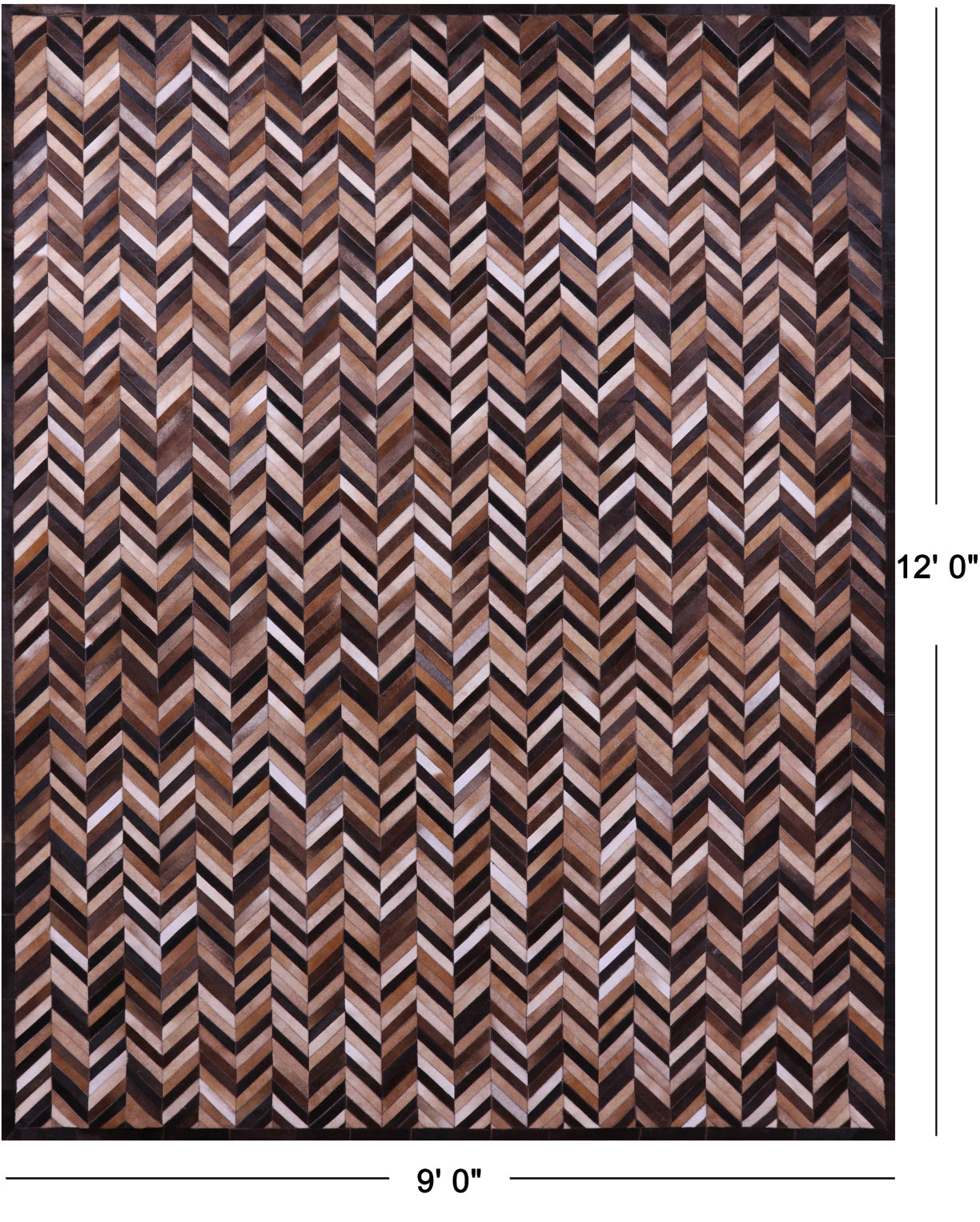 Brown Chevron Natural Cowhide Hand Stitched Patchwork Rug - 9' 0" X 12' 0"