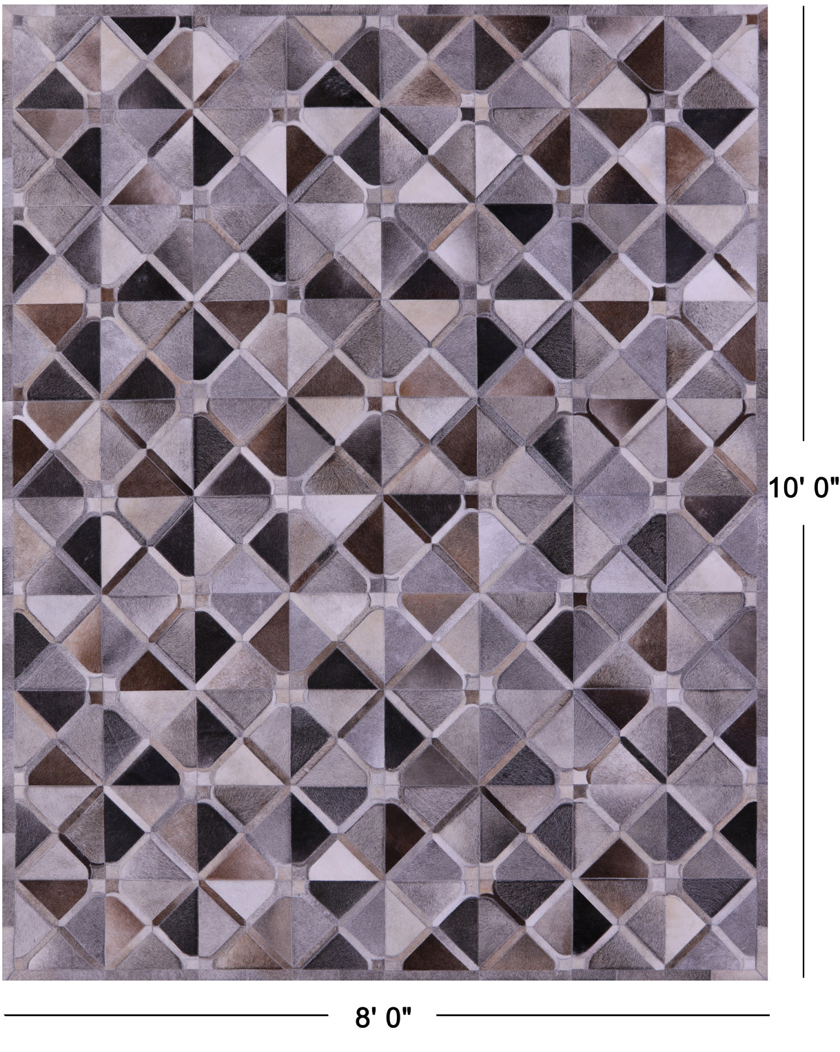 Grey Natural Cowhide Hand Stitched Patchwork Rug - 8' 0" X 10' 0"