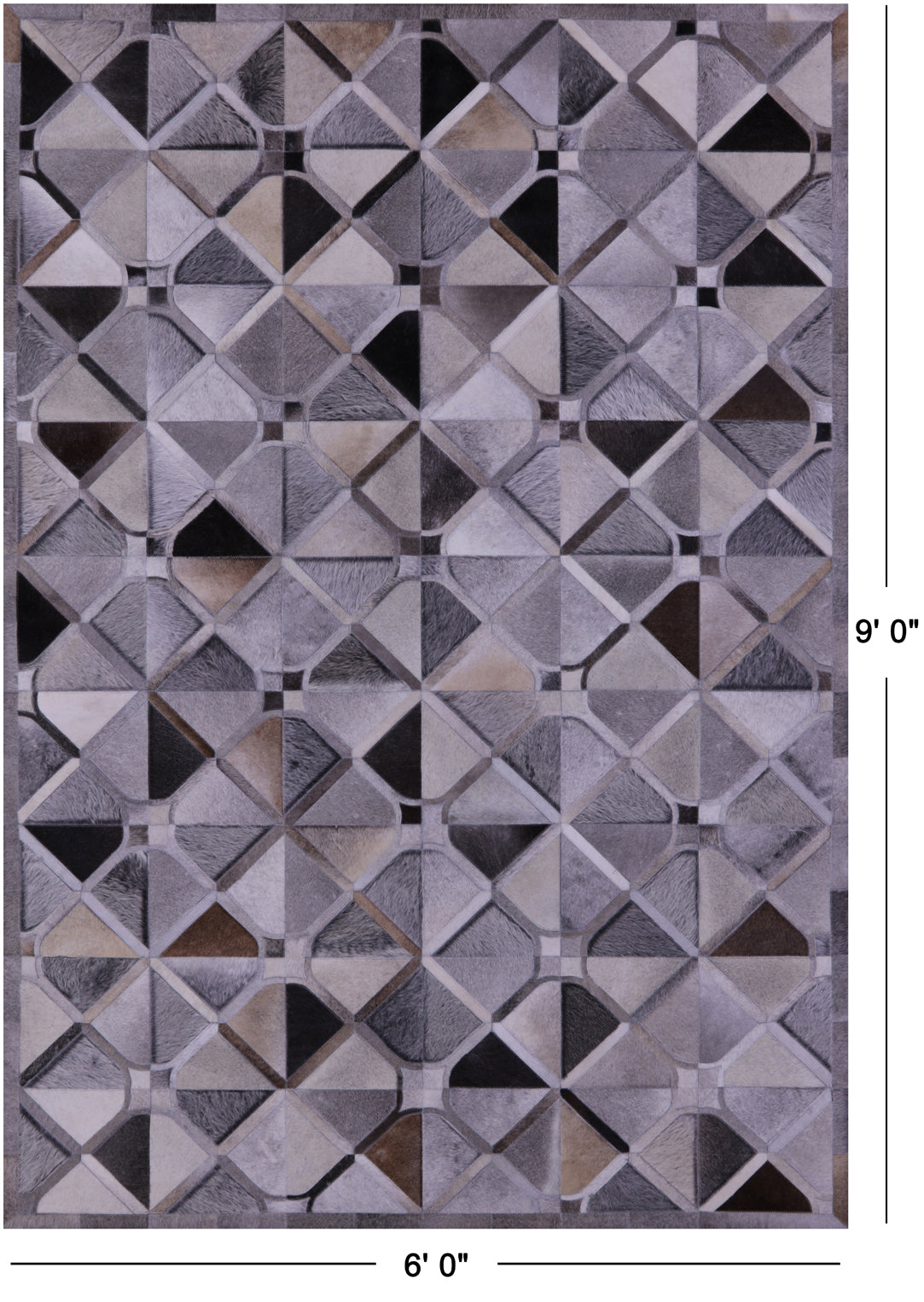 Grey Natural Cowhide Hand Stitched Patchwork Rug - 6' 0" X 9' 0"