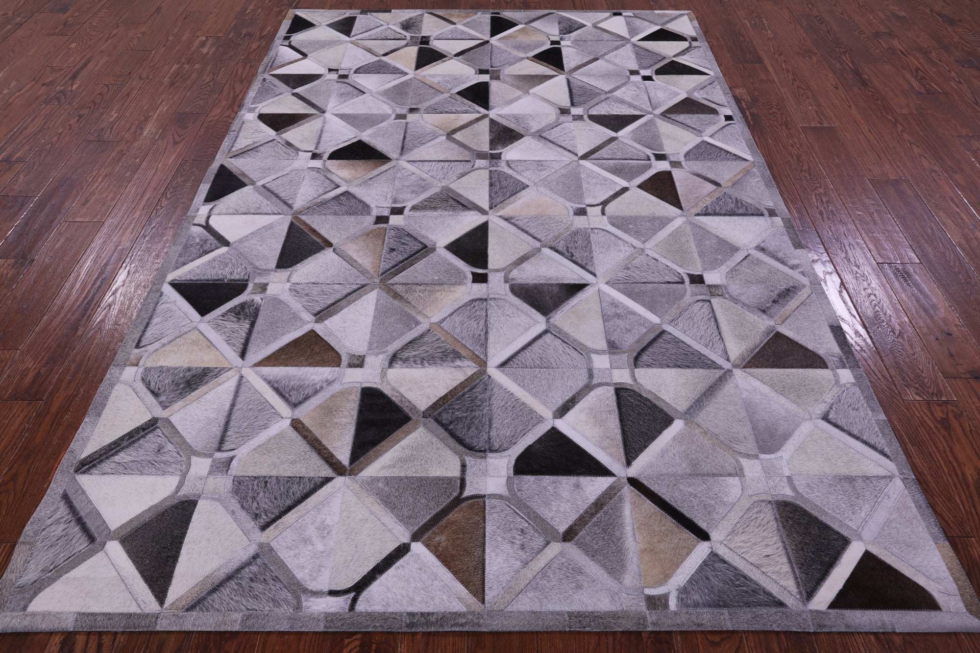 Grey Natural Cowhide Hand Stitched Patchwork Rug - 6' 0" X 9' 0"