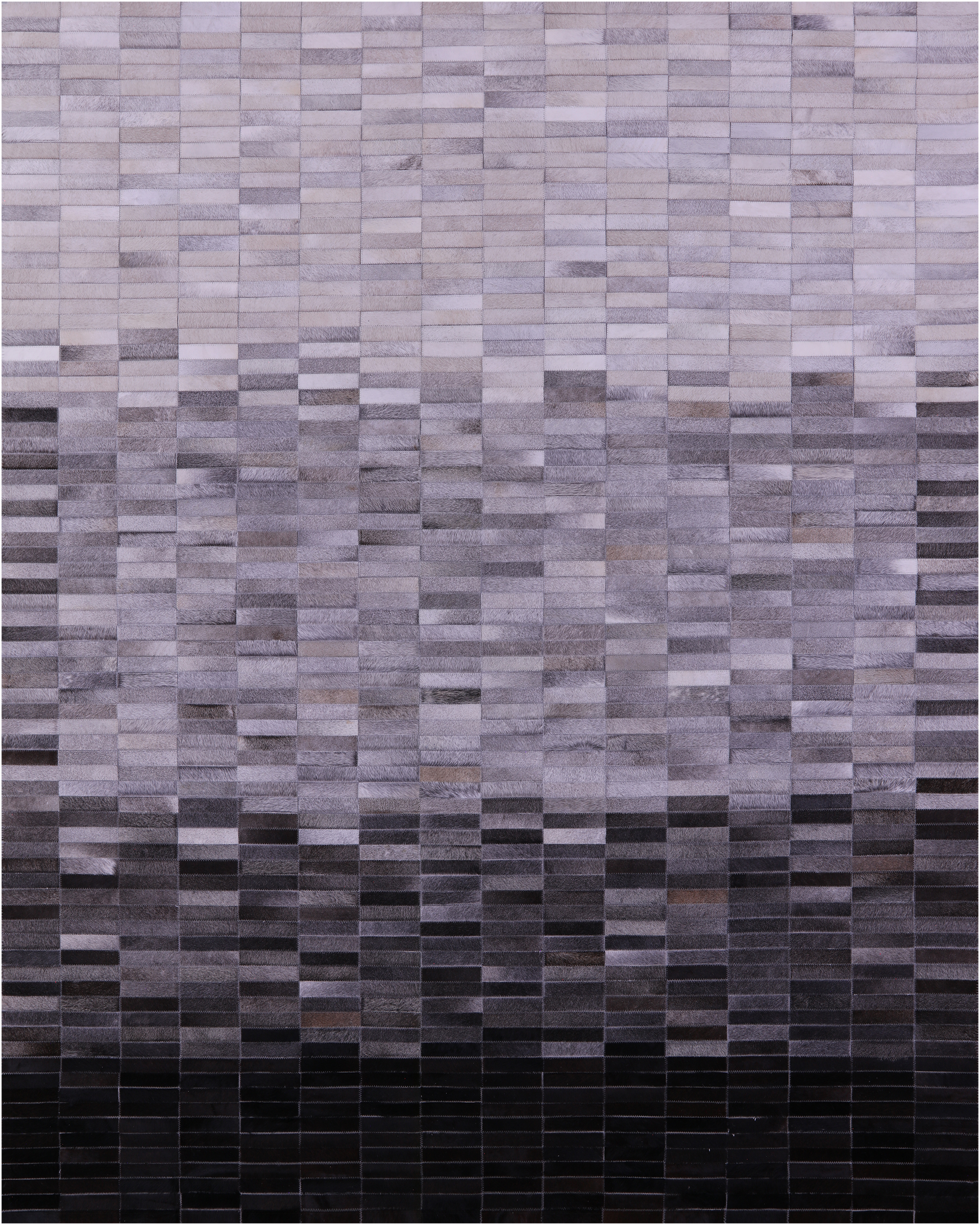 Grey & White Gradient Brickwork Black Natural Cowhide Hand Stitched Patchwork Rug - 8' 0" X 10' 0"