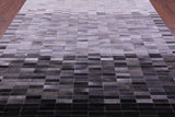 Grey & White Gradient Brickwork Black Natural Cowhide Hand Stitched Patchwork Rug - 8' 0" X 10' 0"