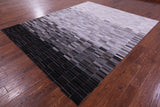 Grey & White Gradient Brickwork Black Natural Cowhide Hand Stitched Patchwork Rug - 8' 0" X 10' 0"