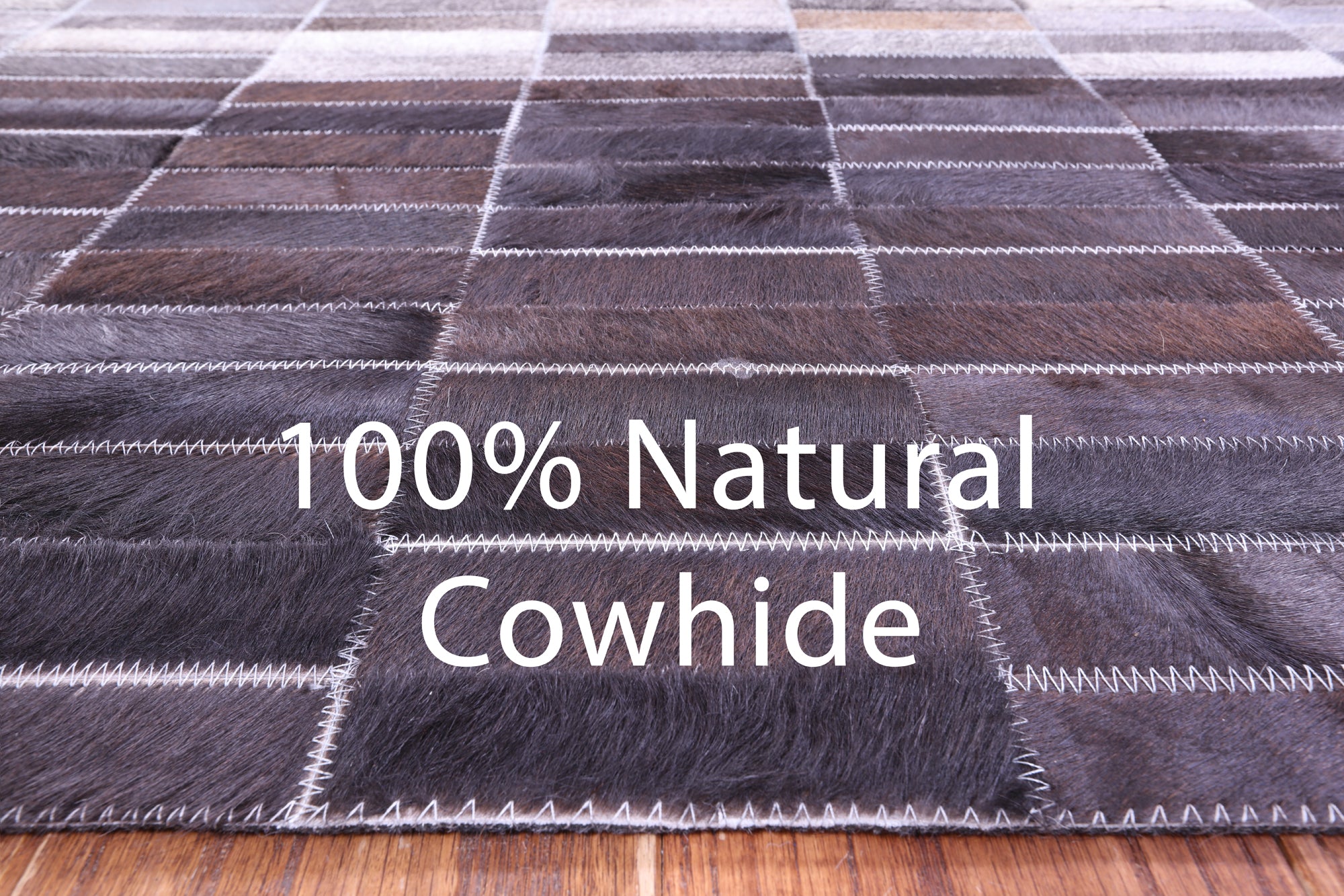 Grey & White Gradient Brickwork Black Natural Cowhide Hand Stitched Patchwork Rug - 8' 0" X 10' 0"