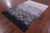 Grey & White Gradient Brickwork Natural Cowhide Hand Stitched Patchwork Rug - 6' 0" X 9' 0"