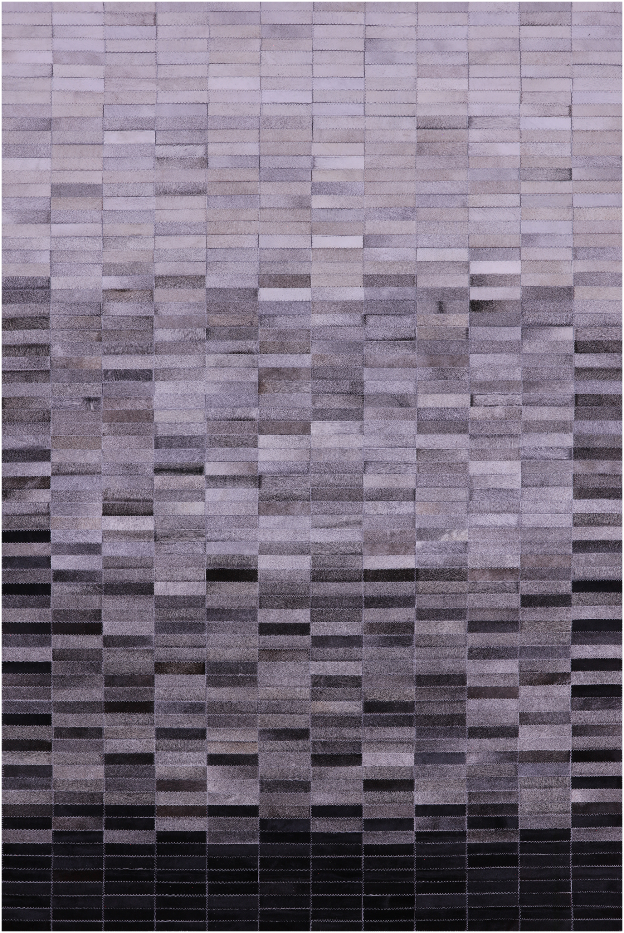 Grey & White Gradient Brickwork Natural Cowhide Hand Stitched Patchwork Rug - 6' 0" X 9' 0"