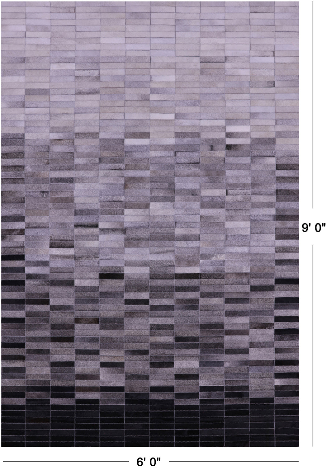 Grey & White Gradient Brickwork Natural Cowhide Hand Stitched Patchwork Rug - 6' 0" X 9' 0"