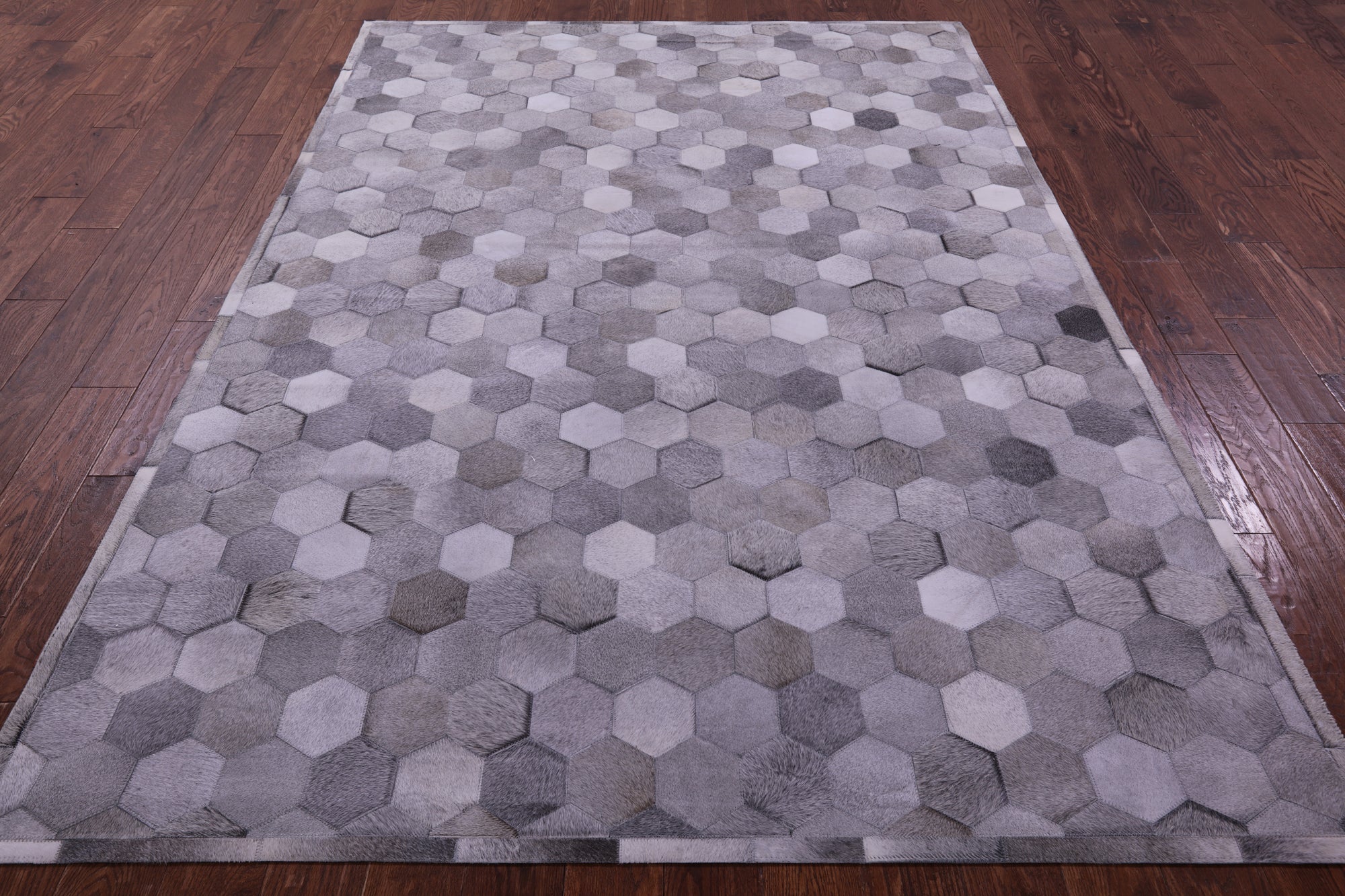 Grey Natural Cowhide Hand Stitched Patchwork Rug - 6' 0" X 9' 0"