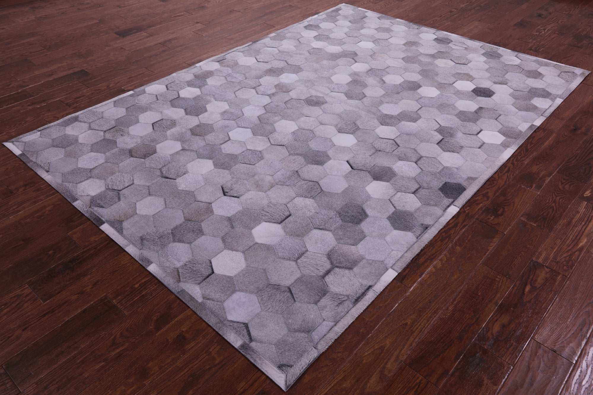 Grey Natural Cowhide Hand Stitched Patchwork Rug - 6' 0" X 9' 0"