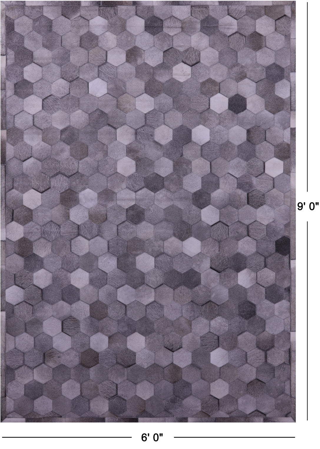 Grey Natural Cowhide Hand Stitched Patchwork Rug - 6' 0" X 9' 0"