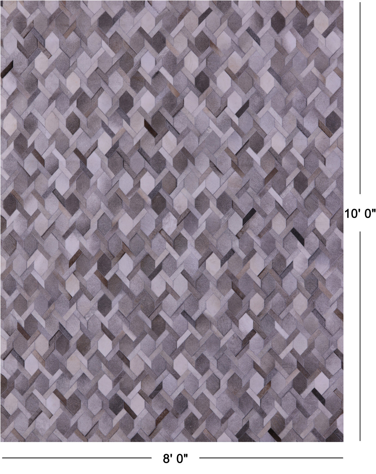 Grey Natural Cowhide Hand Stitched Patchwork Rug - 8' 0" X 10' 0"