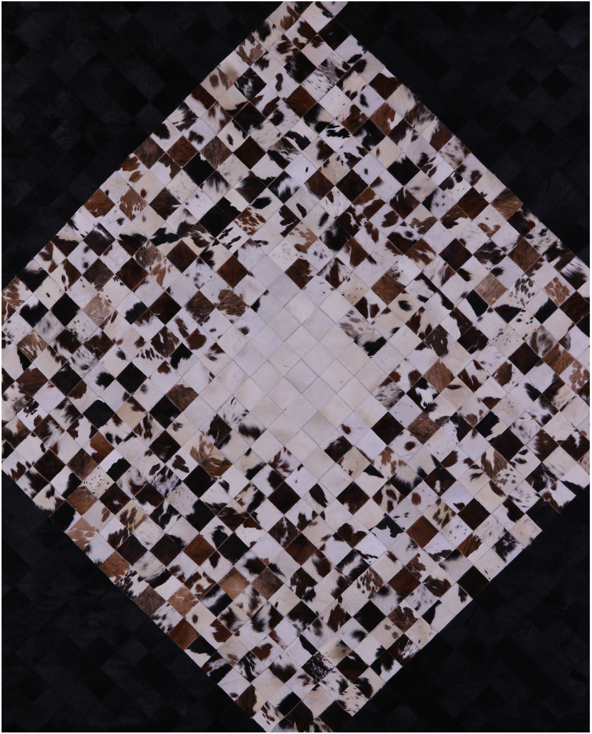Brown & White & Black Natural Cowhide Hand Stitched Patchwork Rug - 8' 0" X 10' 0"