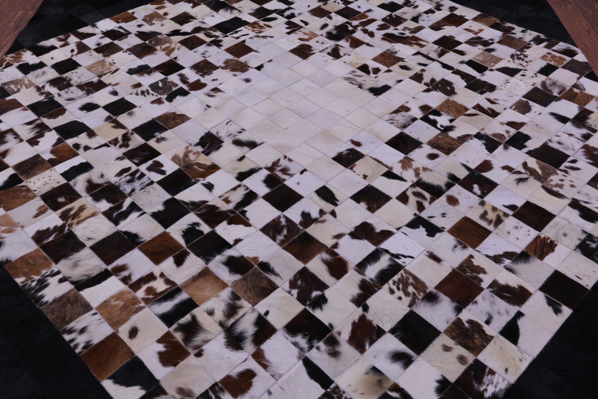 Brown & White & Black Natural Cowhide Hand Stitched Patchwork Rug - 8' 0" X 10' 0"