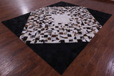 Brown & White & Black Natural Cowhide Hand Stitched Patchwork Rug - 8' 0" X 10' 0"