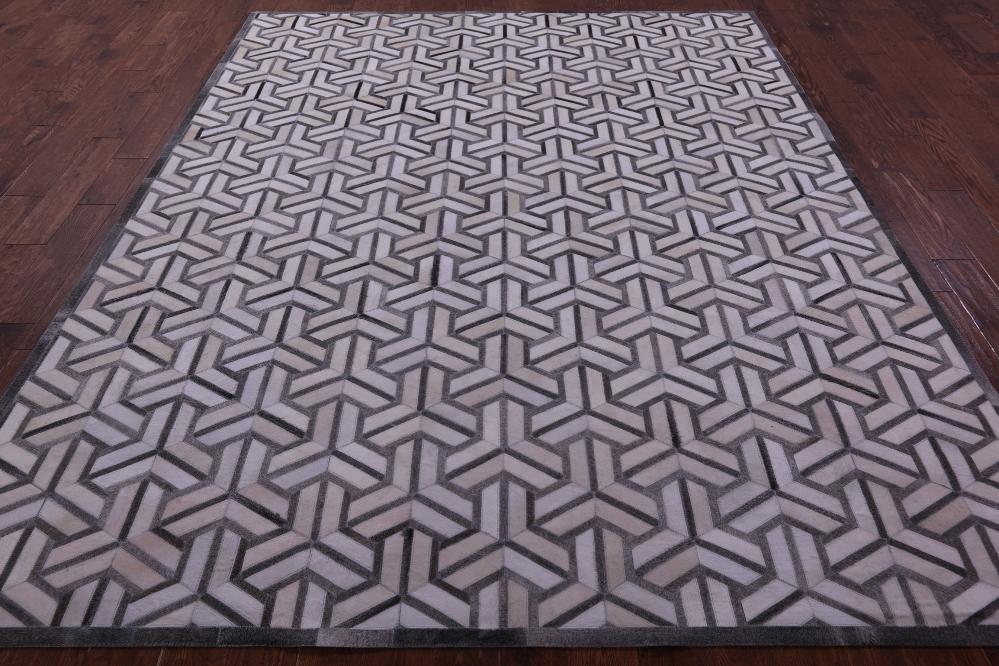 Grey & White Natural Cowhide Hand Stitched Patchwork Rug - 8' 0" X 10' 0"