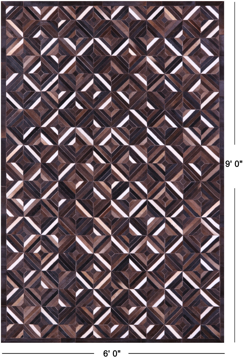 Brown Natural Cowhide Hand Stitched Patchwork Rug - 6' 0" X 9' 0"