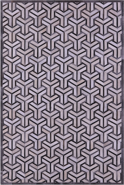 Grey & White Natural Cowhide Hand Stitched Patchwork Rug - 6' 0" X 9' 0"