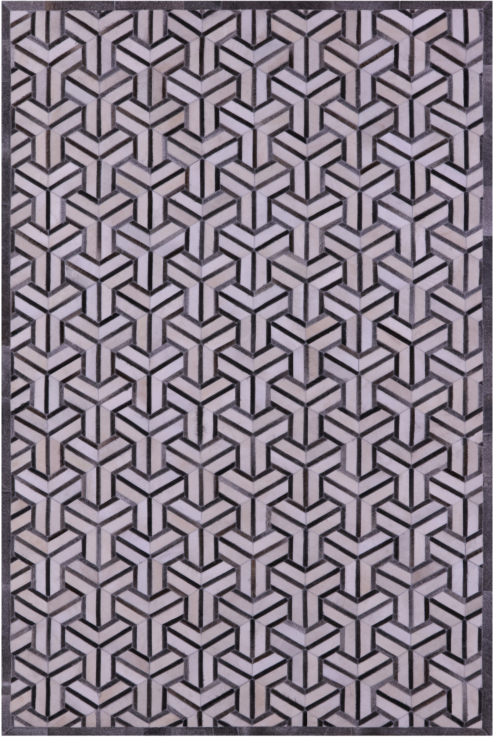 Grey & White Natural Cowhide Hand Stitched Patchwork Rug - 6' 0" X 9' 0"