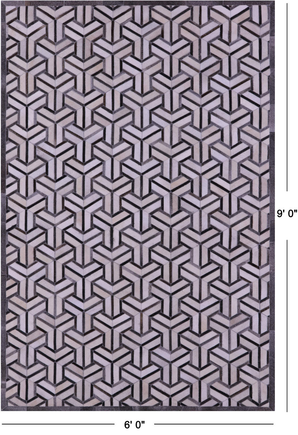 Grey & White Natural Cowhide Hand Stitched Patchwork Rug - 6' 0" X 9' 0"