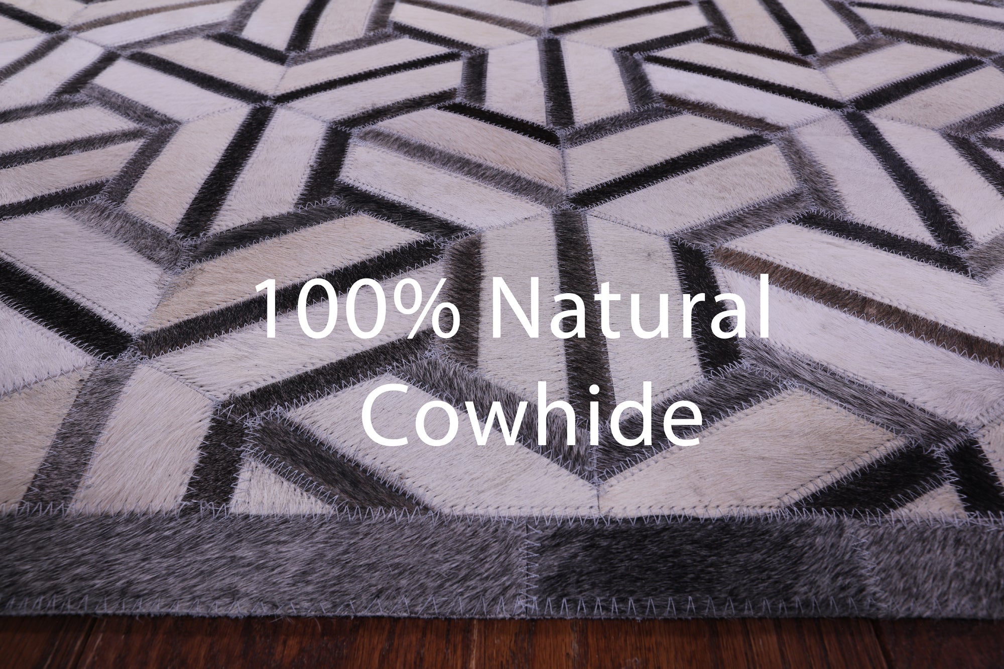 Grey & White Natural Cowhide Hand Stitched Patchwork Rug - 6' 0" X 9' 0"