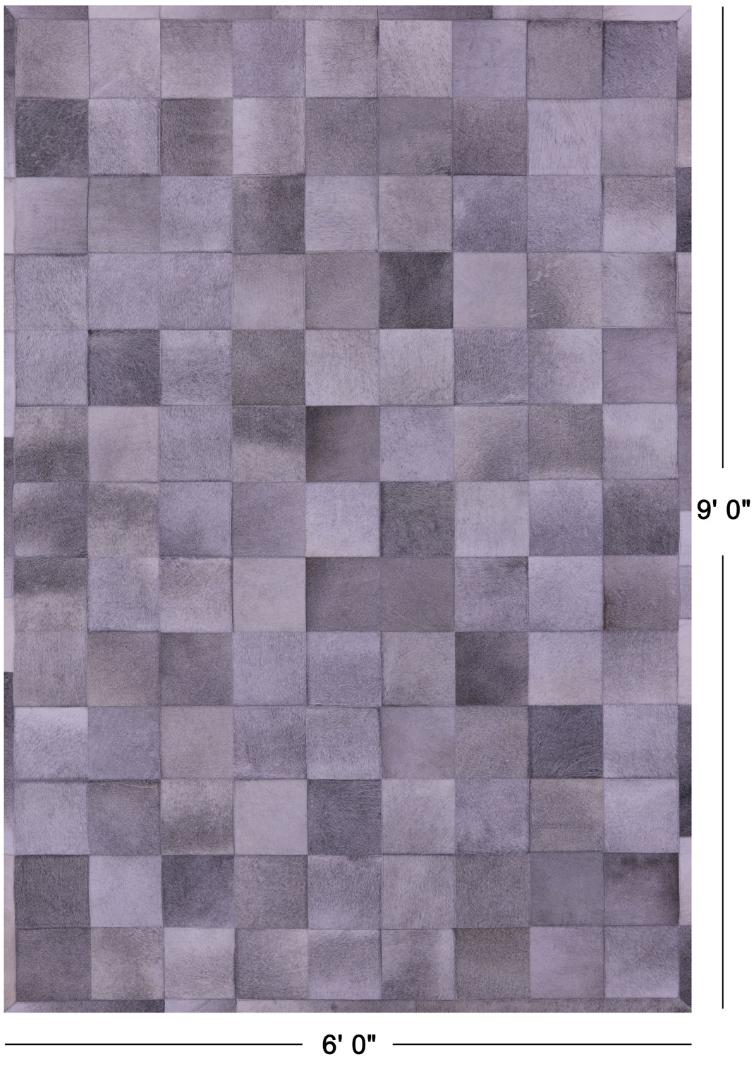 Grey Natural Cowhide Hand Stitched Patchwork Rug - 6' 0" X 9' 0"