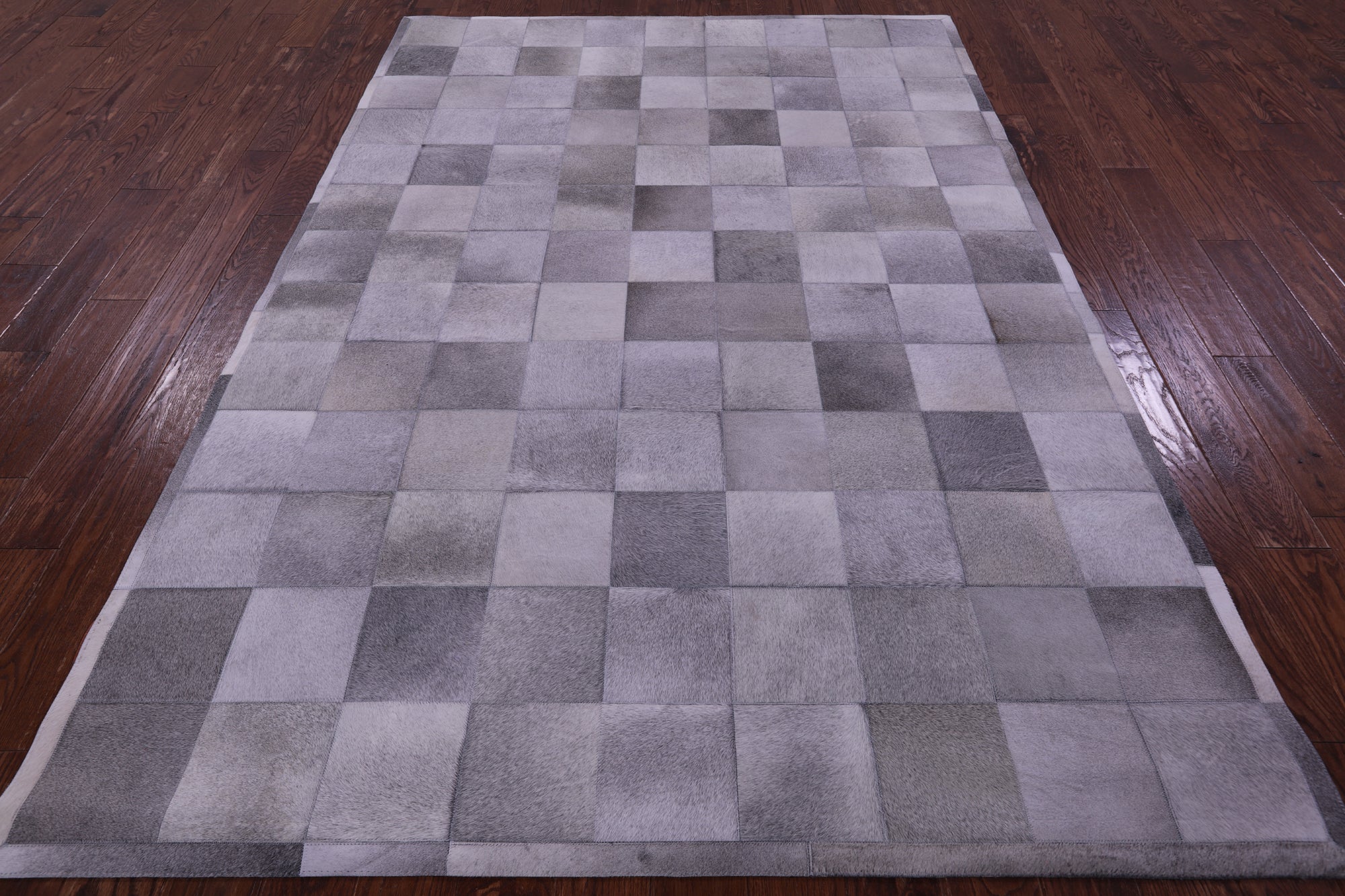 Grey Natural Cowhide Hand Stitched Patchwork Rug - 6' 0" X 9' 0"