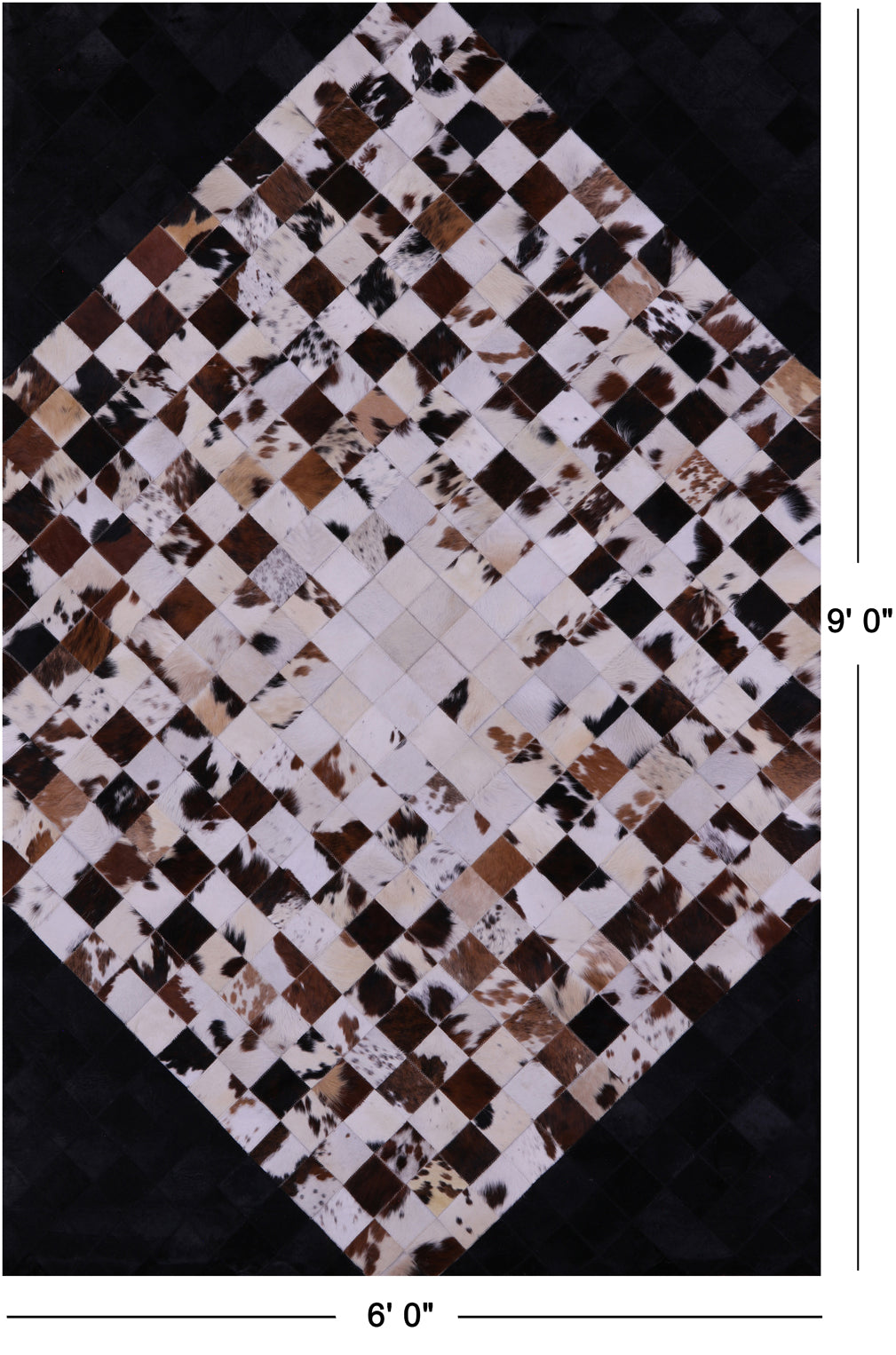 Brown & White & Black Natural Cowhide Hand Stitched Patchwork Rug - 6' 0" X 9' 0"