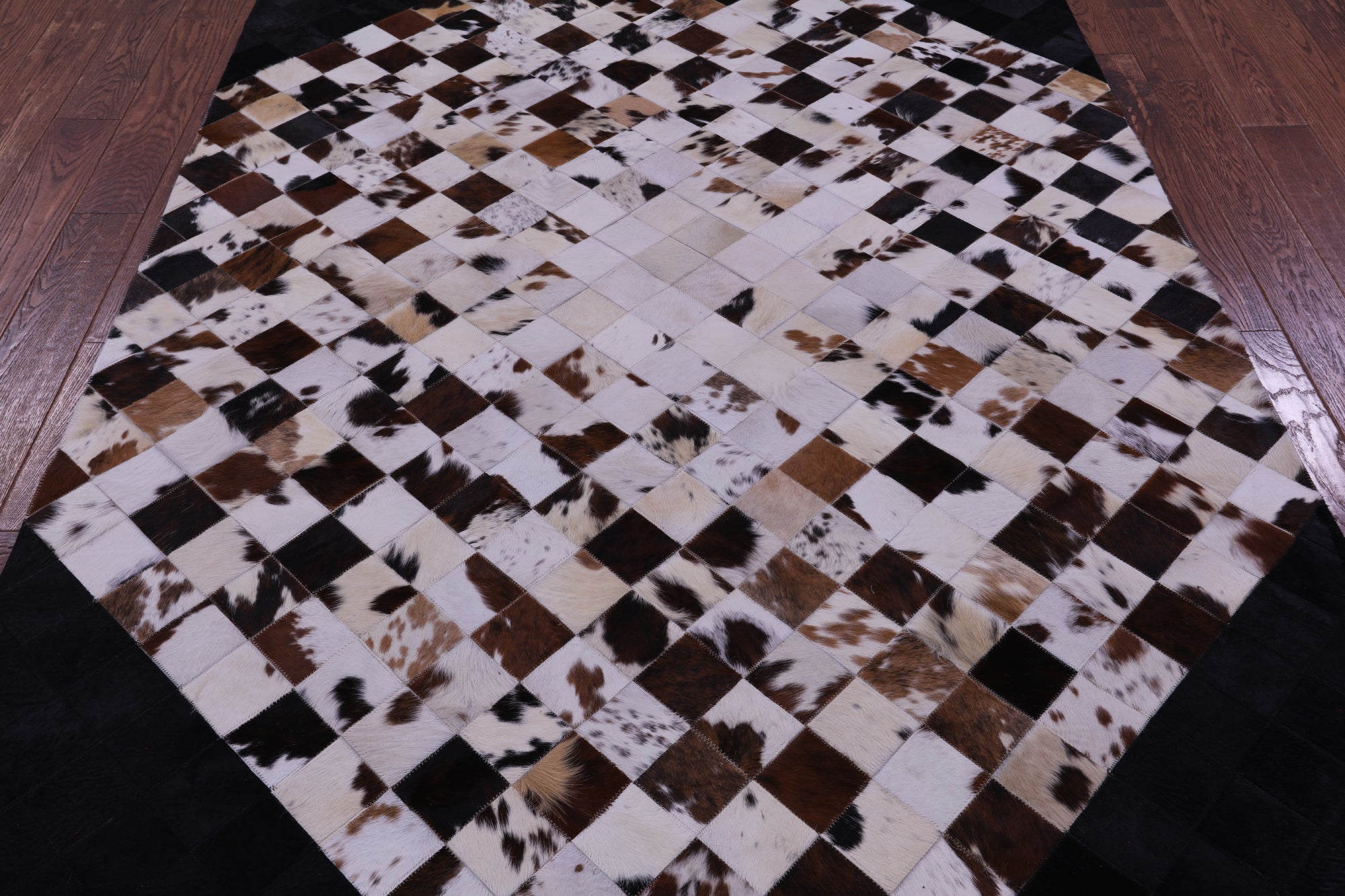 Brown & White & Black Natural Cowhide Hand Stitched Patchwork Rug - 6' 0" X 9' 0"