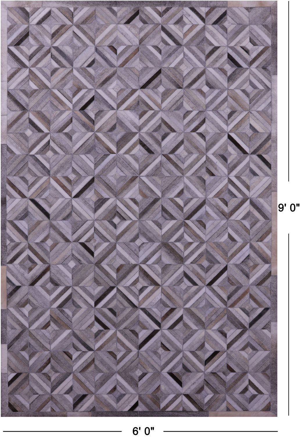 Grey & White Natural Cowhide Hand Stitched Patchwork Rug - 6' 0" X 9' 0"