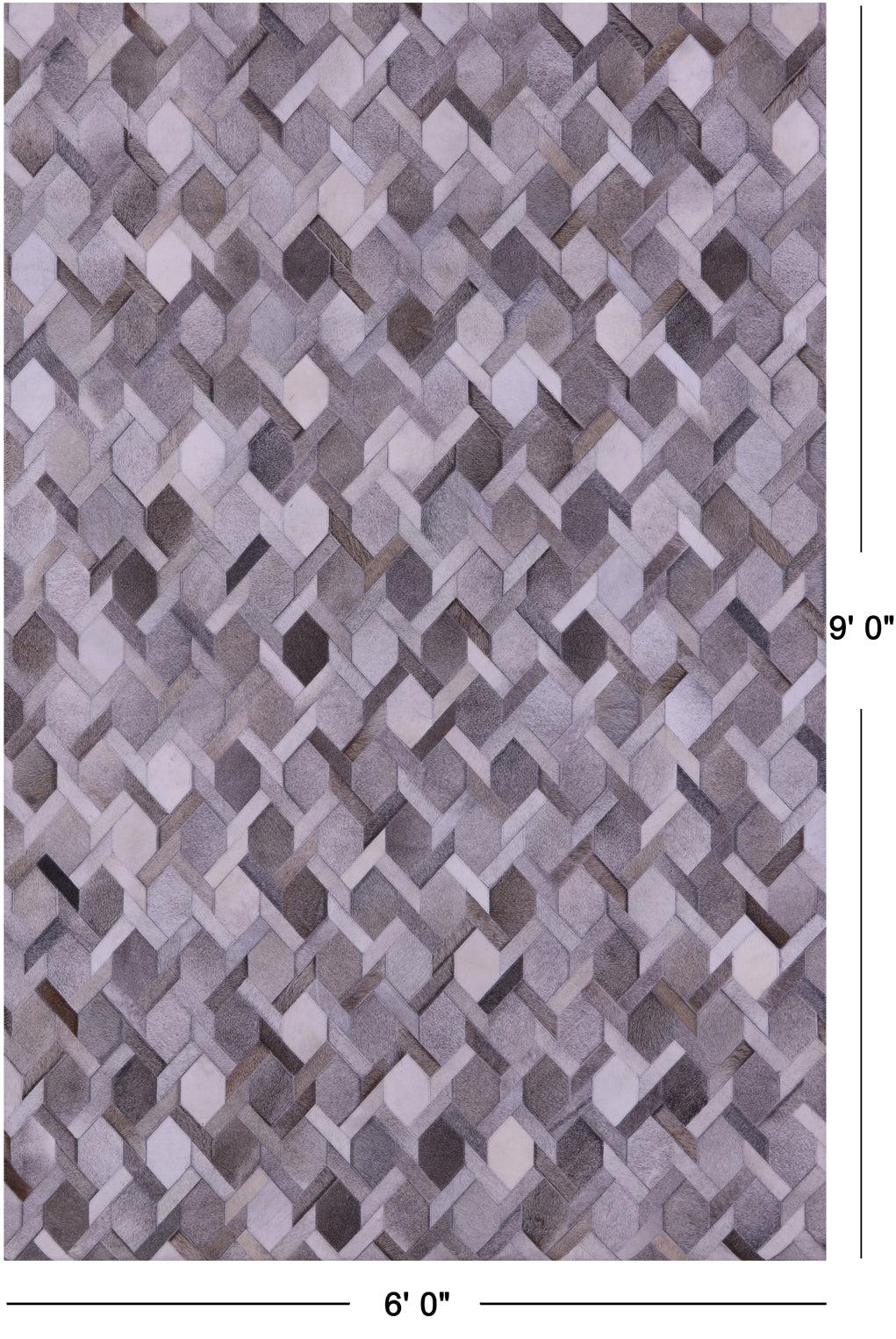 Grey & White Natural Cowhide Hand Stitched Patchwork Rug - 6' 0" X 9' 0"