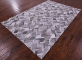 Grey & White Natural Cowhide Hand Stitched Patchwork Rug - 6' 0" X 9' 0"