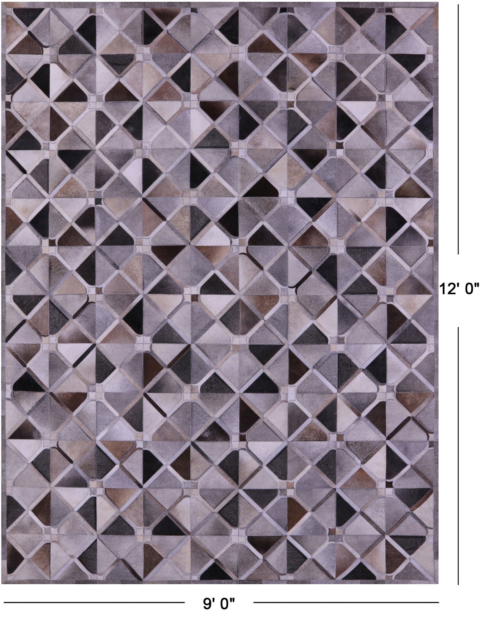 Grey Natural Cowhide Hand Stitched Patchwork Rug - 9' 0" X 12' 0"