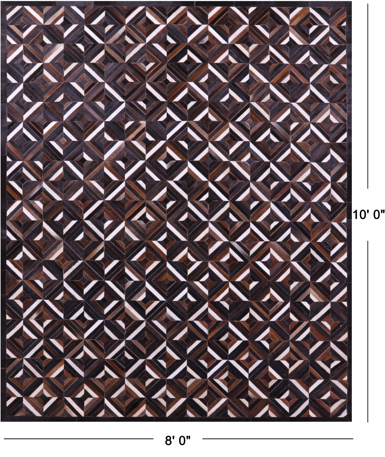 Brown Natural Cowhide Hand Stitched Patchwork Rug - 8' 0" X 10' 0"