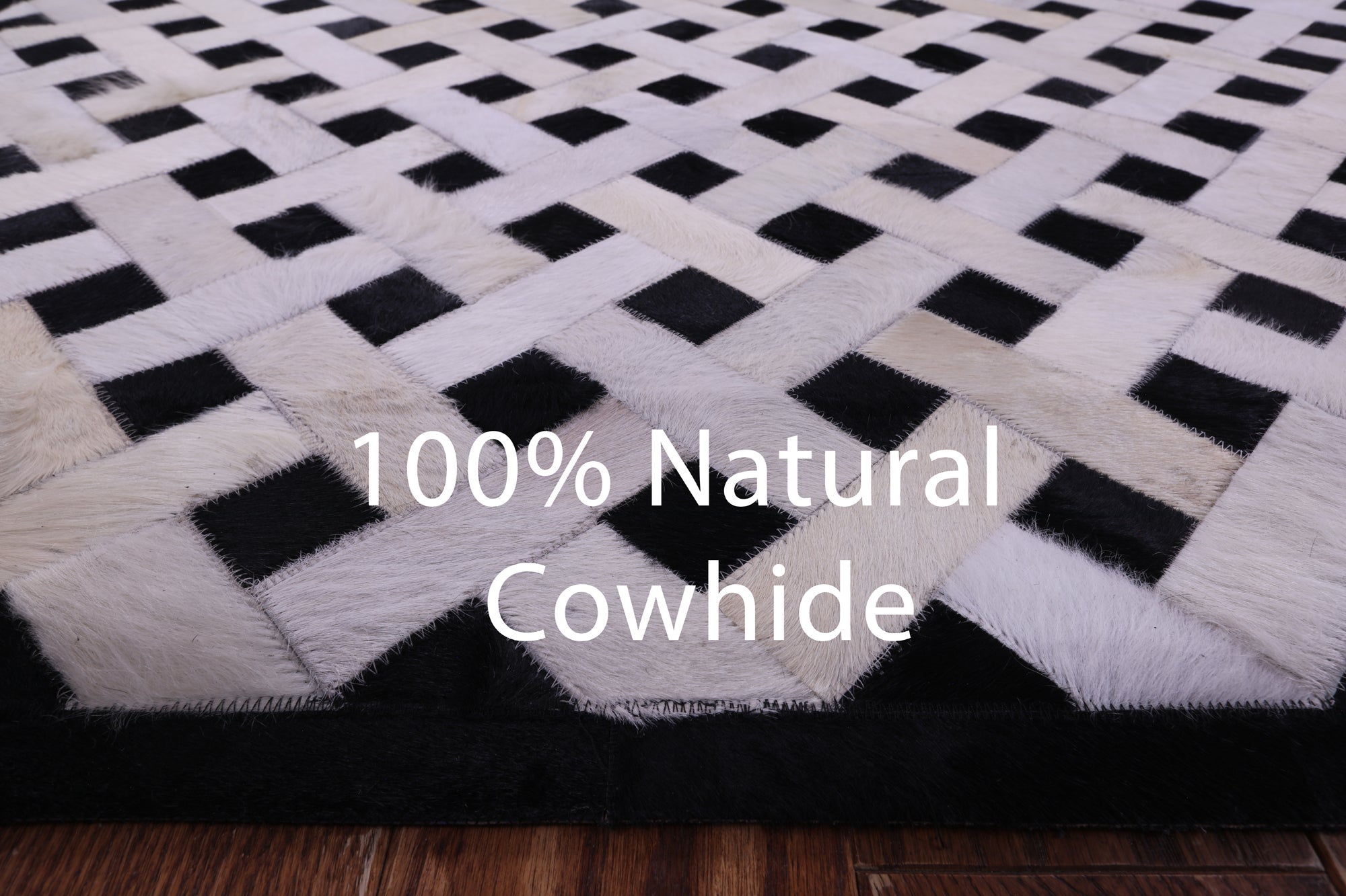 Black & White Natural Cowhide Hand Stitched Patchwork Rug - 9' 0" X 12' 0"