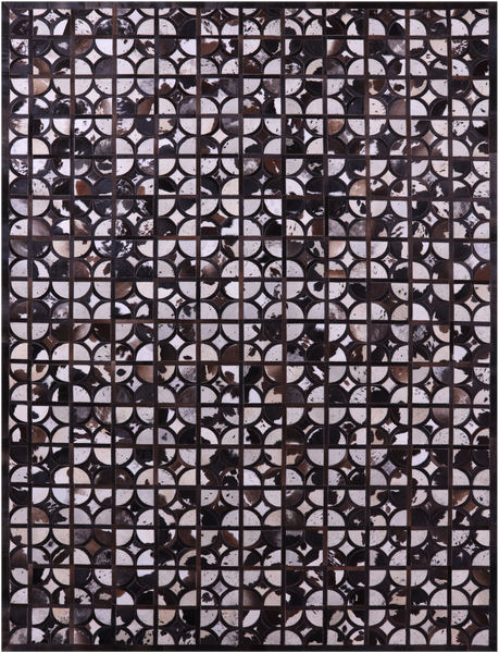 Brown & White Natural Cowhide Hand Stitched Patchwork Rug - 9' 0" X 12' 0"