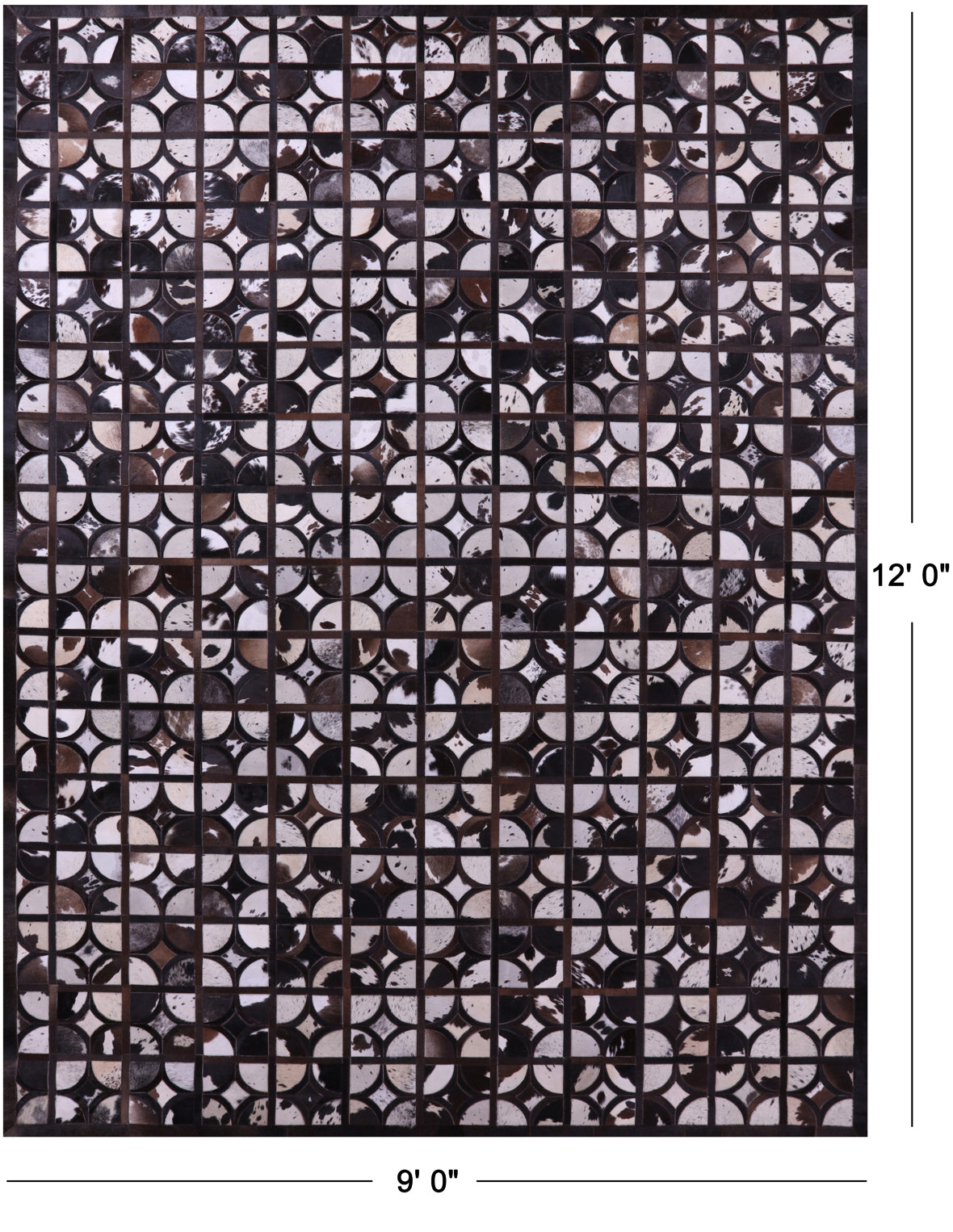 Brown & White Natural Cowhide Hand Stitched Patchwork Rug - 9' 0" X 12' 0"