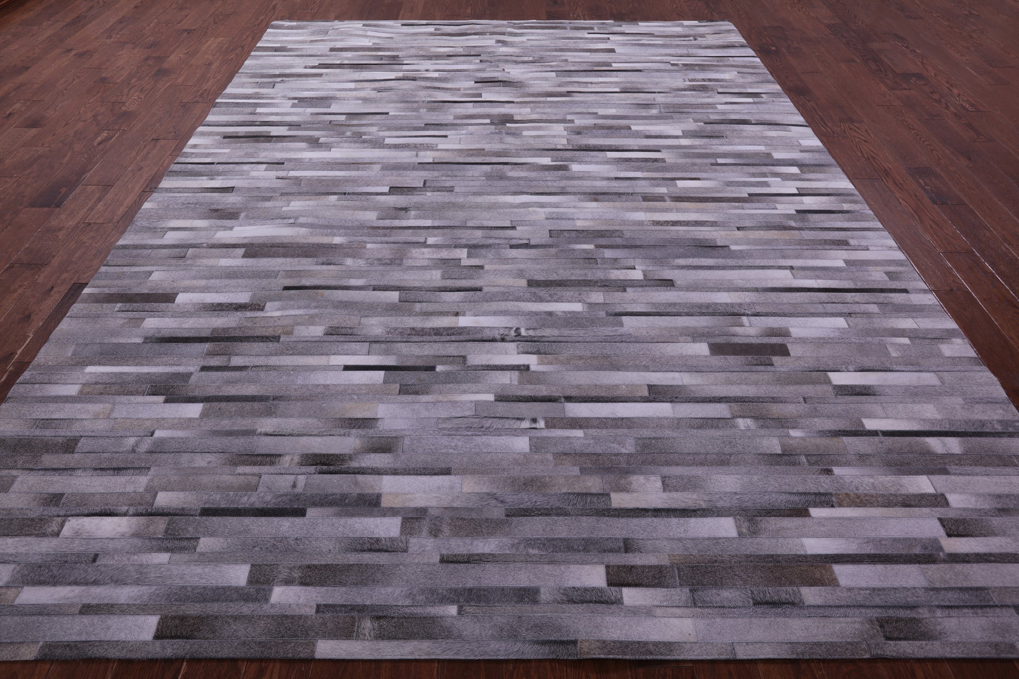 Grey Brickwork Natural Cowhide Hand Stitched Patchwork Rug - 9' 0" X 12' 0"