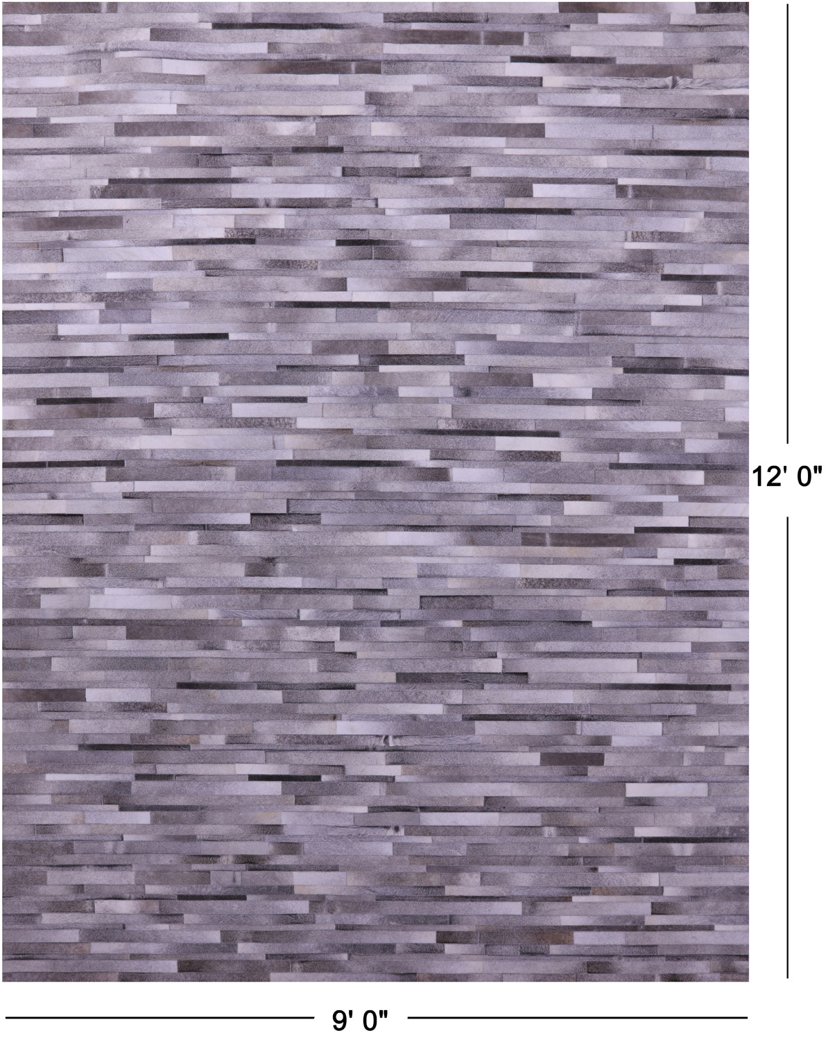 Grey Brickwork Natural Cowhide Hand Stitched Patchwork Rug - 9' 0" X 12' 0"