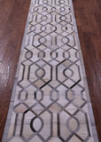 Grey & White Natural Cowhide Hand Stitched Patchwork Runner Rug - 2' 6" X 12' 0"