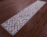 Grey & White Natural Cowhide Hand Stitched Patchwork Runner Rug - 2' 6" X 12' 0"