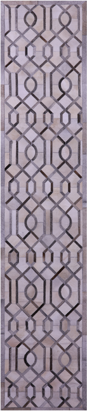Grey & White Natural Cowhide Hand Stitched Patchwork Runner Rug - 2' 6" X 12' 0"