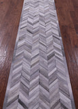 Grey Chevron Natural Cowhide Hand Stitched Patchwork Runner Rug - 2' 6" X 12' 0"